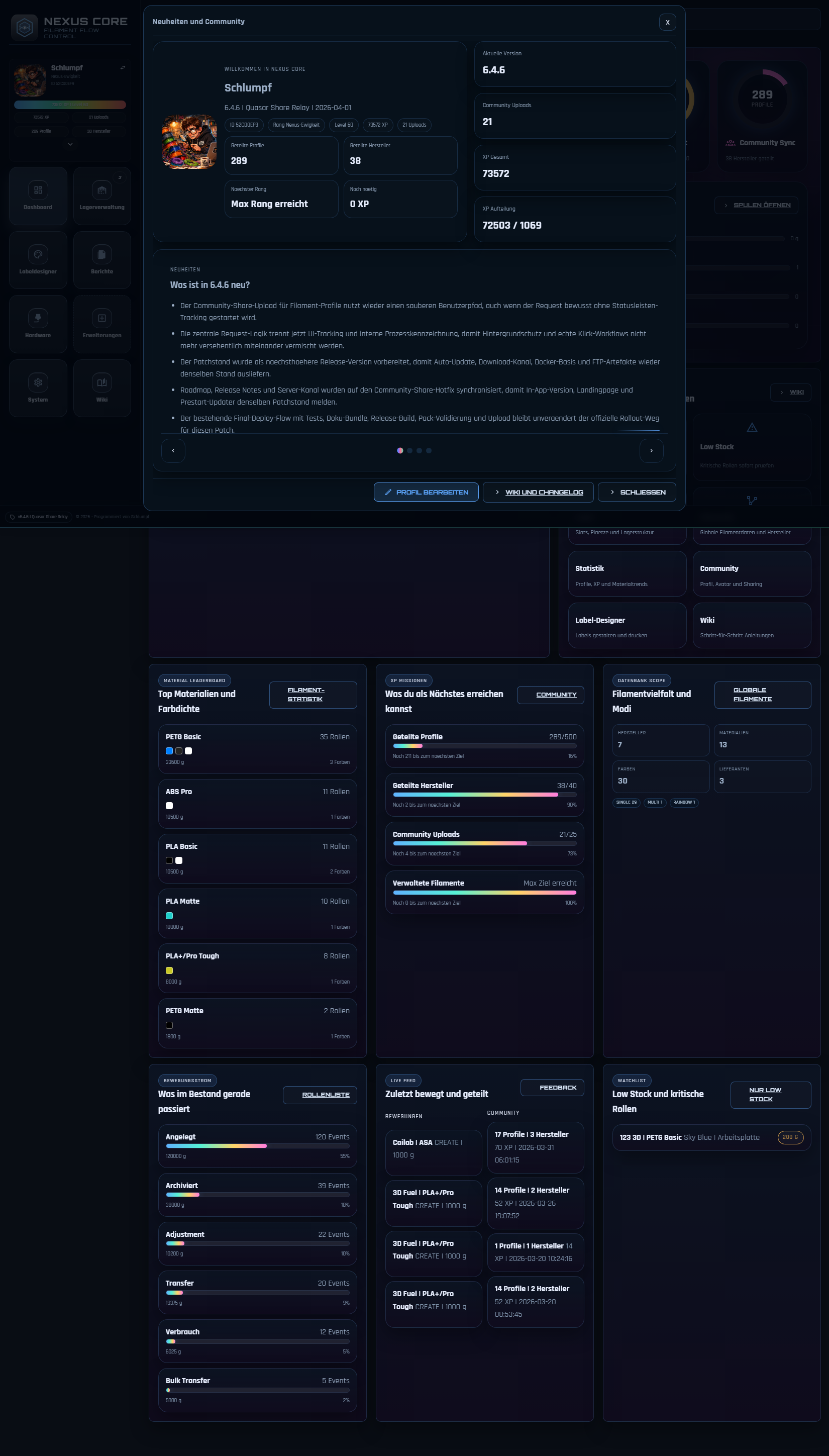 Nexus Core Dashboard Vorschau